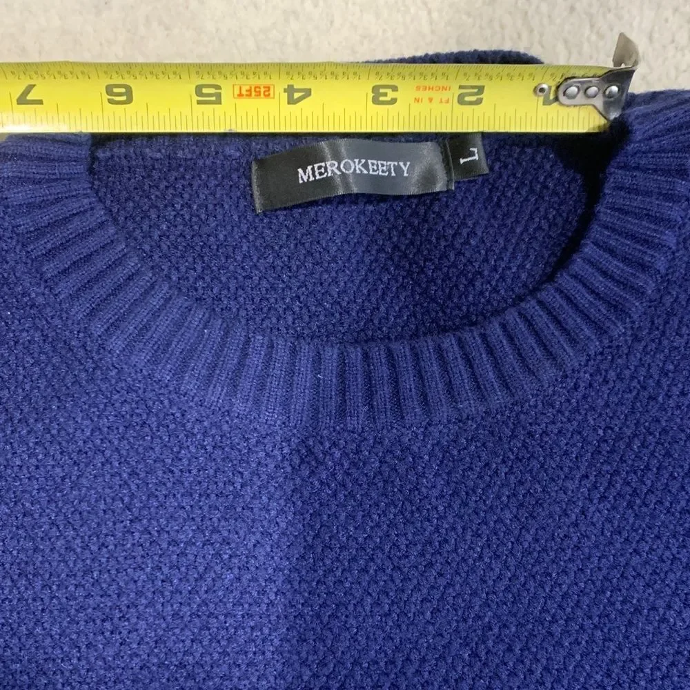 MEROKEETY, ladies, Large  Navy Blue Sweater